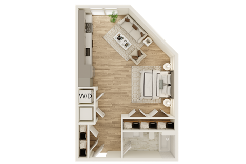 Floor plan for studio, 1 bath, 566 sqft